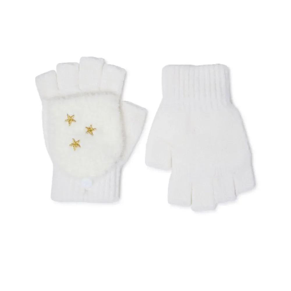 Girls Starry Night Winter Cozy Faux Fur Hat & Gloves 2-Piece Set